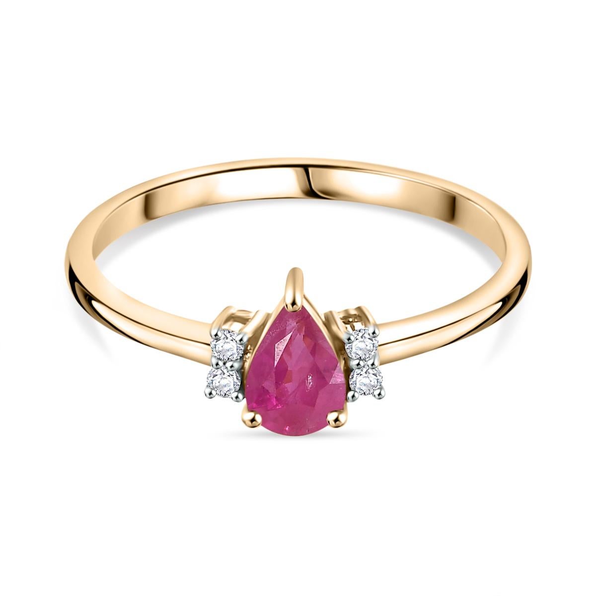 For Sale:  Dainty Pear Ruby Diamond Ring Engagement Gift for Her in 18k Yellow Gold 7
