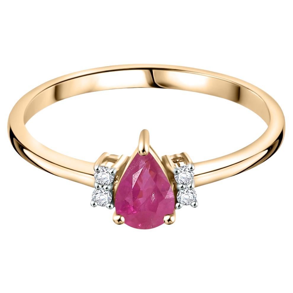 Delicado Anillo de Diamantes Rubí Pera Regalo de Compromiso para Ella en Oro Amarillo de 18k