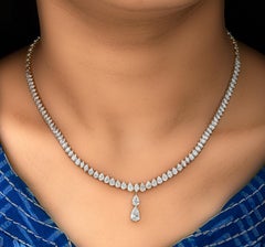 Dainty Pear-Shaped SI/HI 6.70Ct Natural Diamond Tennis Necklace 14K White Gold