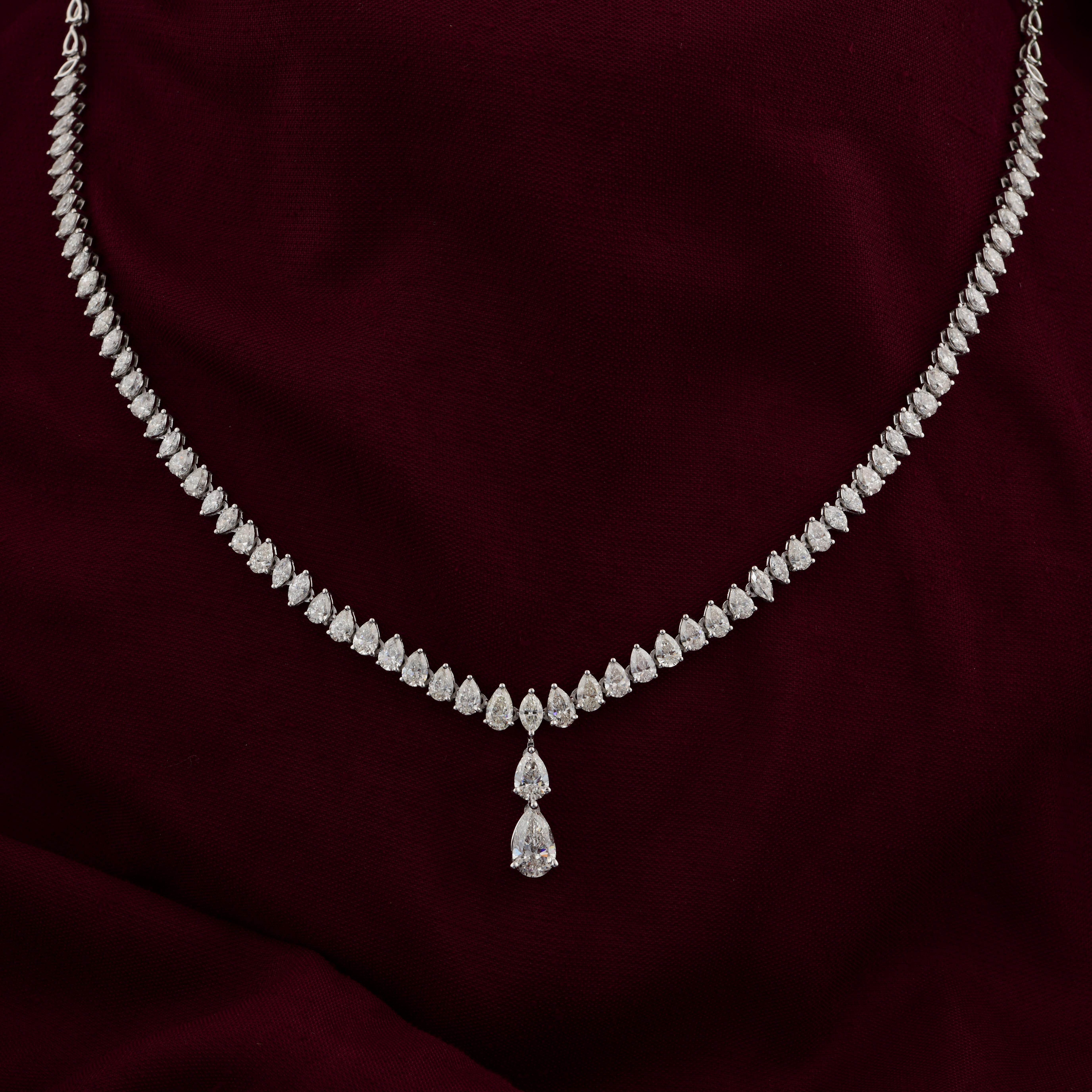 Zierliche birnenförmige SI/HI 6,70Kt natürliche Diamant-Tennis-Halskette 14K Weißgold (Moderne) im Angebot