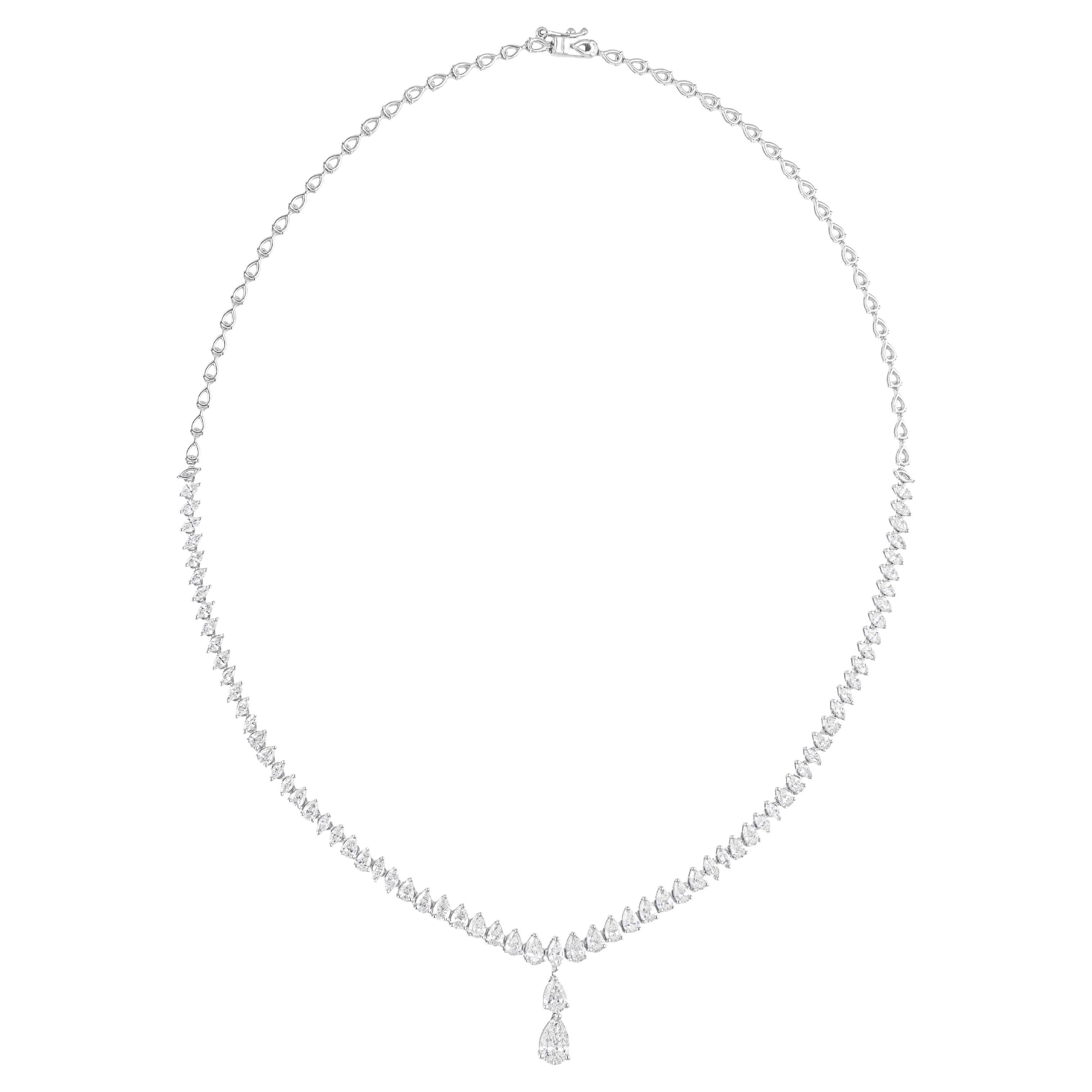 Dainty Pear-Shaped SI/HI 6.70Ct Natural Diamond Tennis Necklace Or blanc 18K