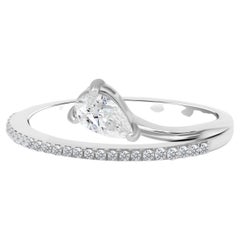 Dainty Pear SI/H Diamond Pave Band Engagement Ring 18k Solid White Gold Jewelry