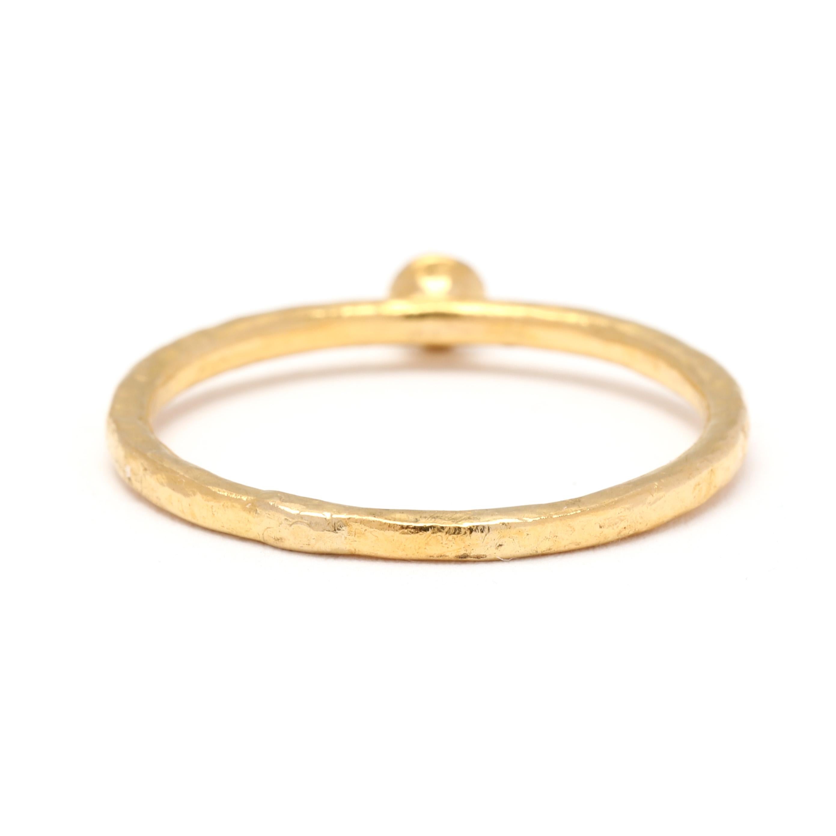 Round Cut Dainty Peridot Ring, 24k Yellow Gold, Ring Size 8.5, Thin Band, Textured Band