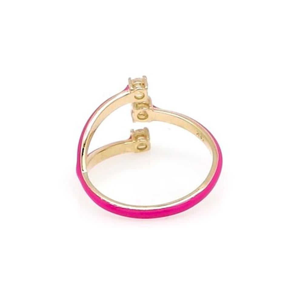 Im Angebot: Zierlich Pink Emaille Diamond einstellbar 18k Gelbgold stapelbar Band Ring Geschenk () 2