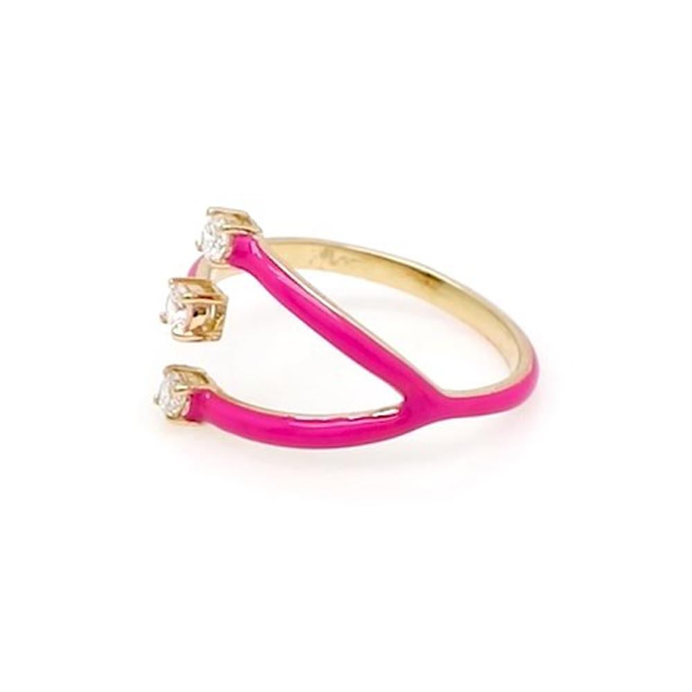 Im Angebot: Zierlich Pink Emaille Diamond einstellbar 18k Gelbgold stapelbar Band Ring Geschenk () 3