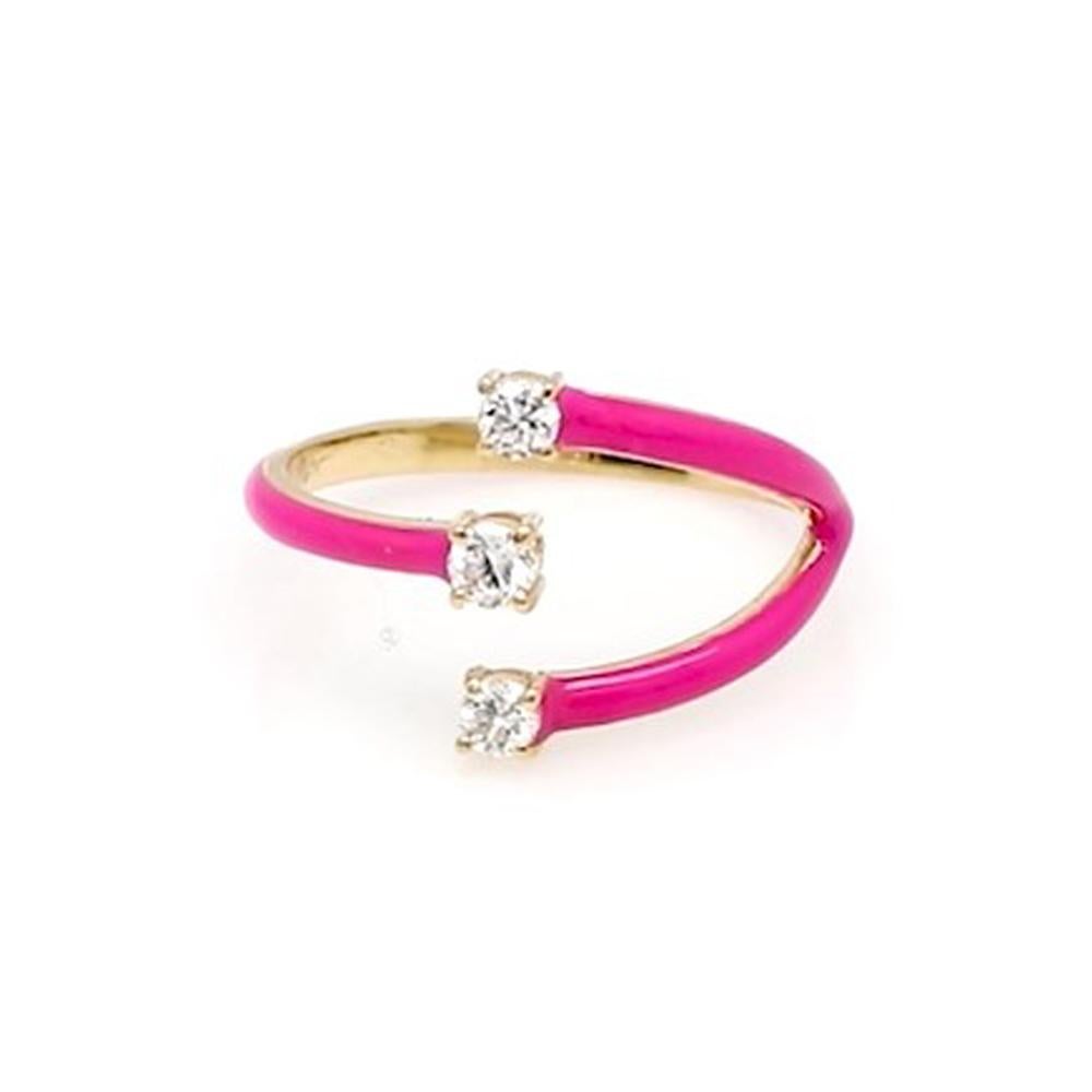 Im Angebot: Zierlich Pink Emaille Diamond einstellbar 18k Gelbgold stapelbar Band Ring Geschenk () 4