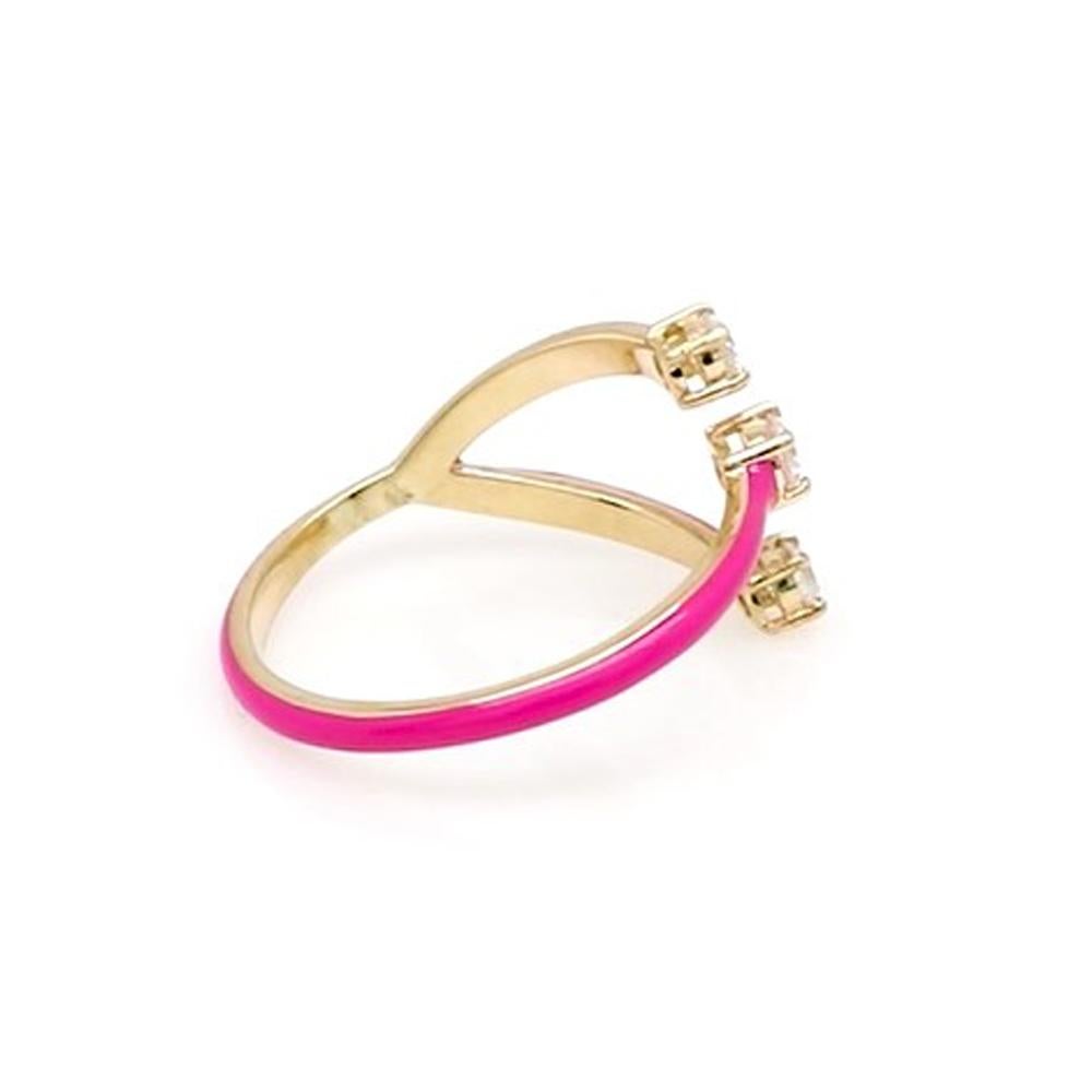 Im Angebot: Zierlich Pink Emaille Diamond einstellbar 18k Gelbgold stapelbar Band Ring Geschenk () 6
