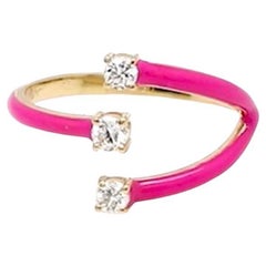 Dainty Pink Enamel Diamond Adjustable 18k Yellow Gold Stackable Band Ring Gift