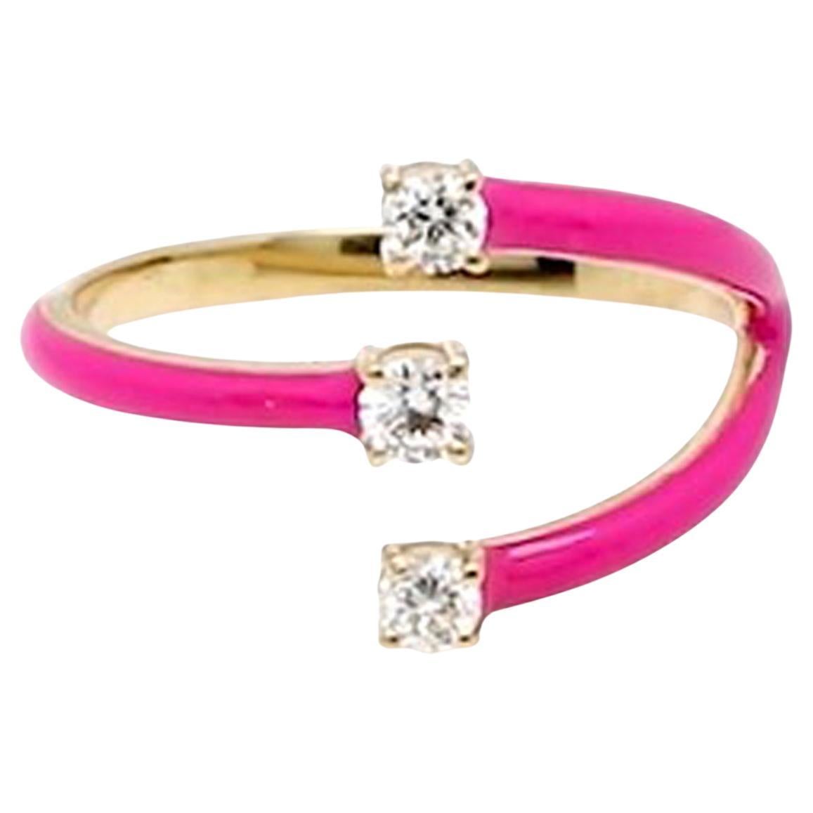 Im Angebot: Zierlich Pink Emaille Diamond einstellbar 18k Gelbgold stapelbar Band Ring Geschenk ()