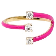 Zierlich Pink Emaille Diamond einstellbar 18k Gelbgold stapelbar Band Ring Geschenk