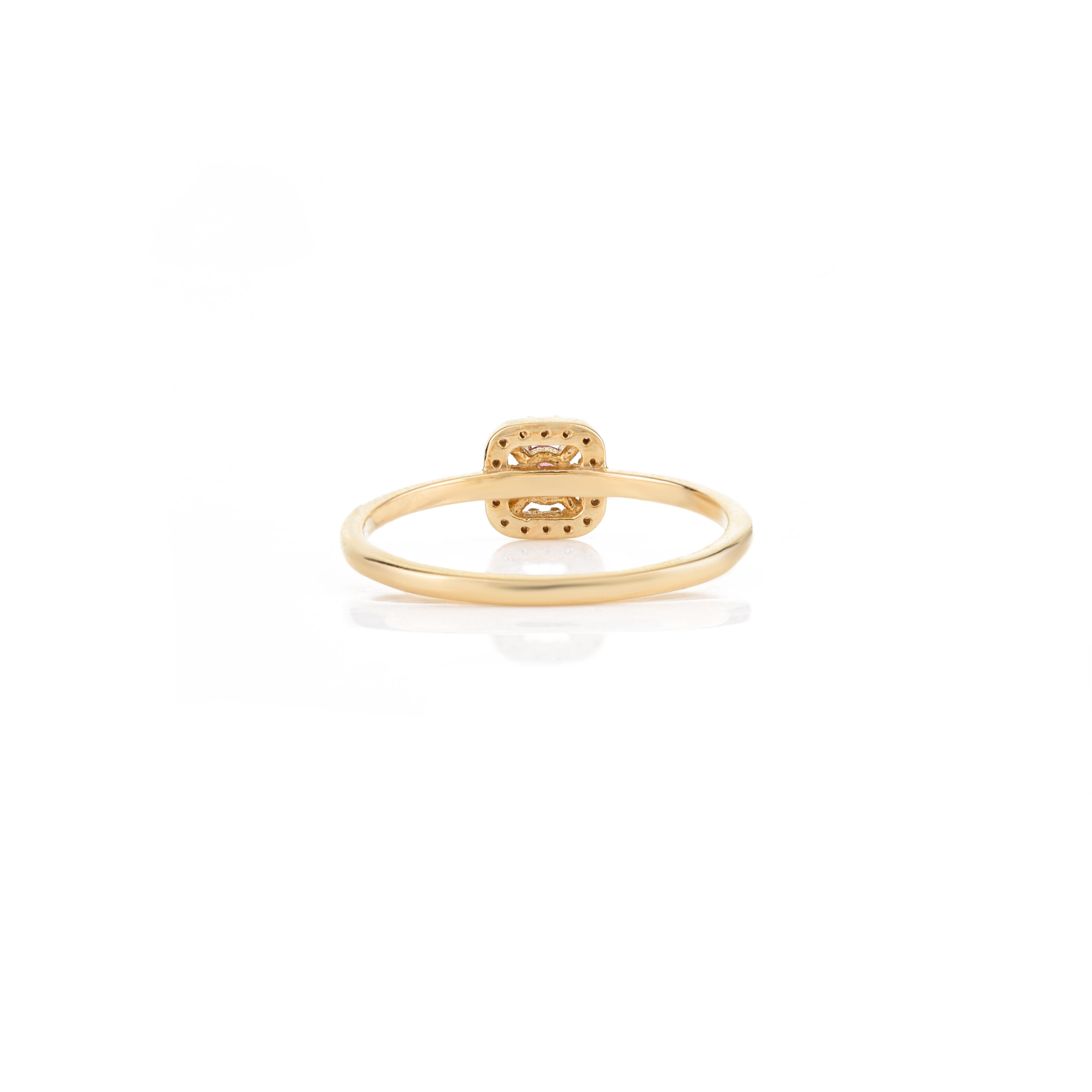 En vente :  Bague en or jaune 14k avec saphir rose et halo de diamants 5
