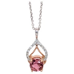 Dainty Pink Tourmaline Pendant w Natural Diamond Accents in 14K Gold  RD 5mm