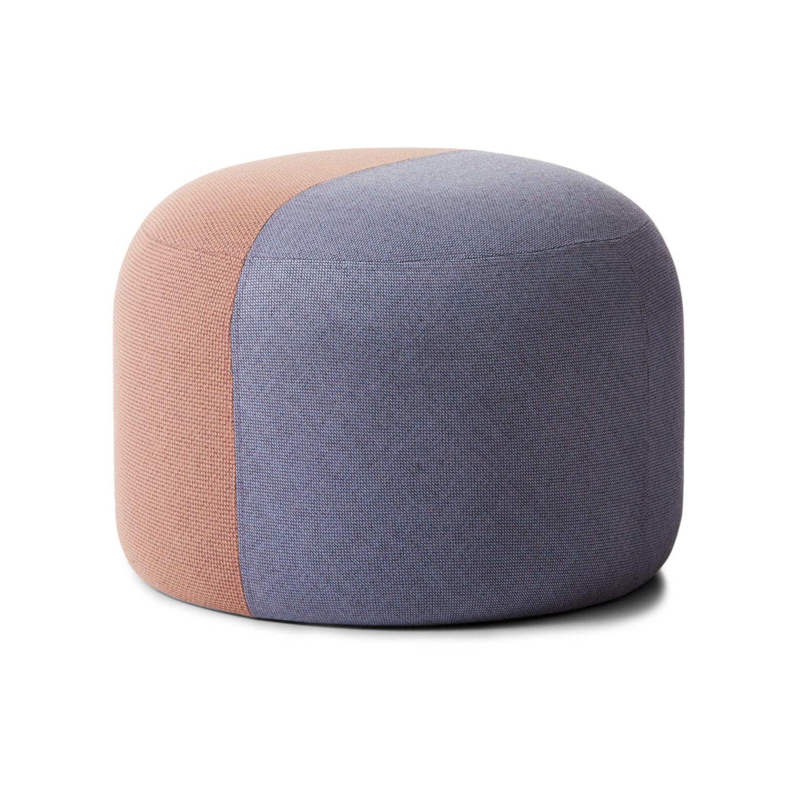 Dainty pouf fresh peach soft violet by Warm Nordic
Dimensions: D55 x H 39 cm
Material: Textile upholstery, Wooden frame, foam.
Weight: 9.5 kg
Also available in different colors and finishes.

Sophisticated, two-coloured pouf with soft shapes and a