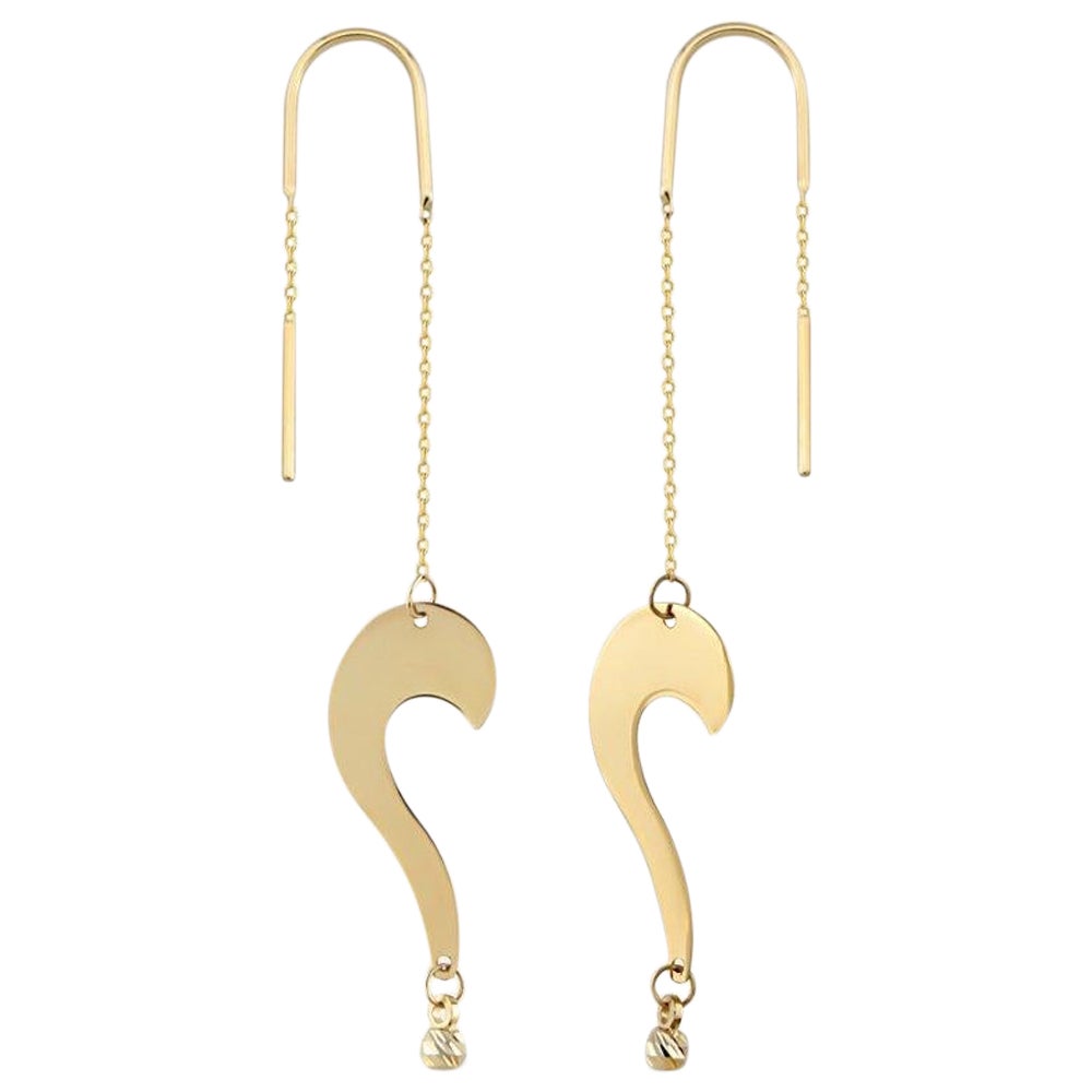 Dainty Question Mark Earrings in 14K Solid Yellow Gold For Sale