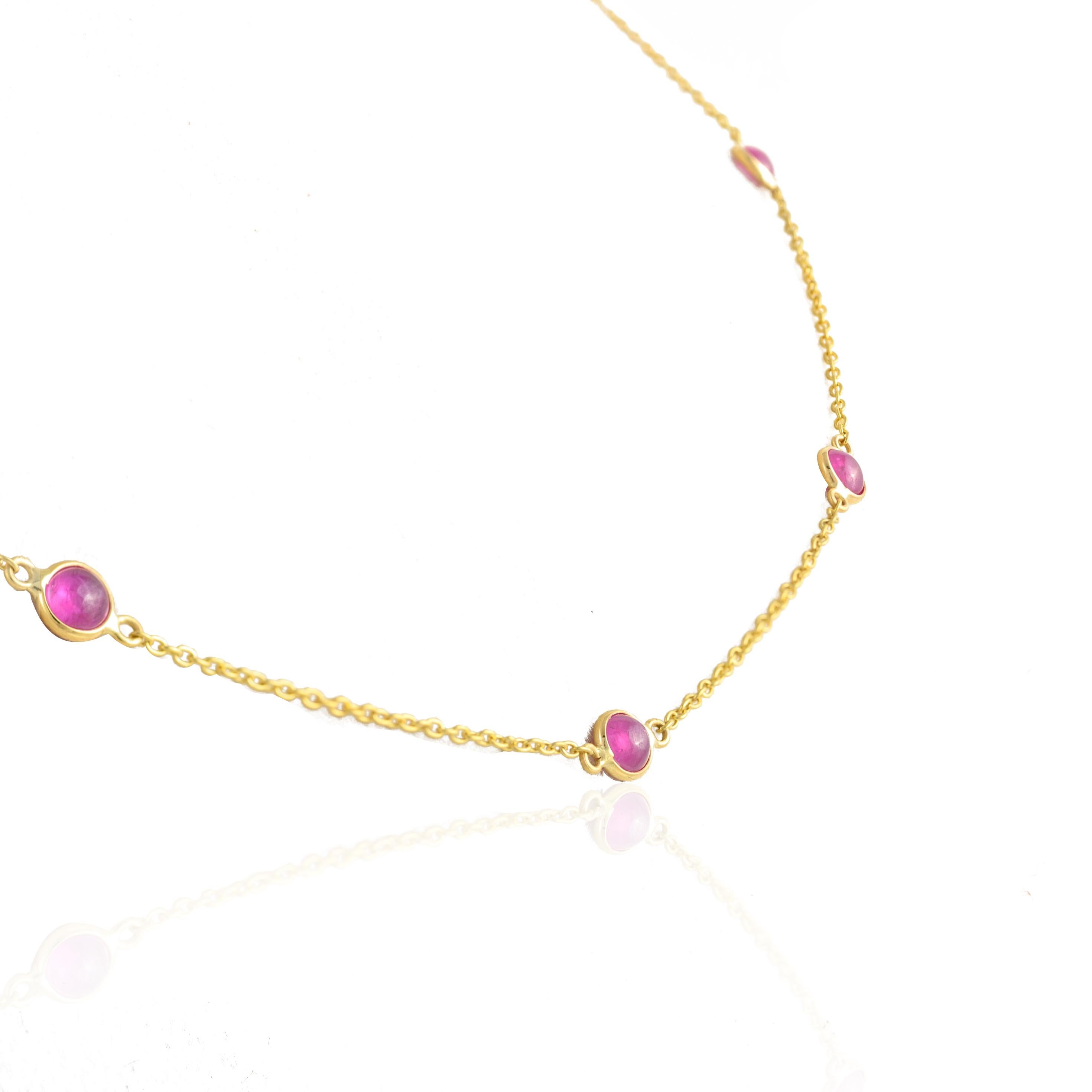 Real Rubin Station Kette Halskette 14k massives Gelbgold, Weihnachtsgeschenk für sie (Rundschliff)