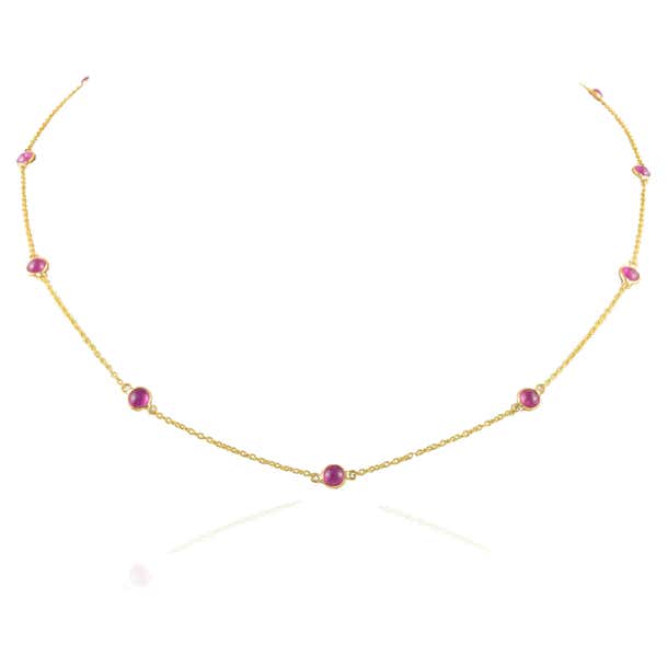 Real Ruby Station Chain Necklace 14k Solid Yellow Gold, Christmas Gift ...