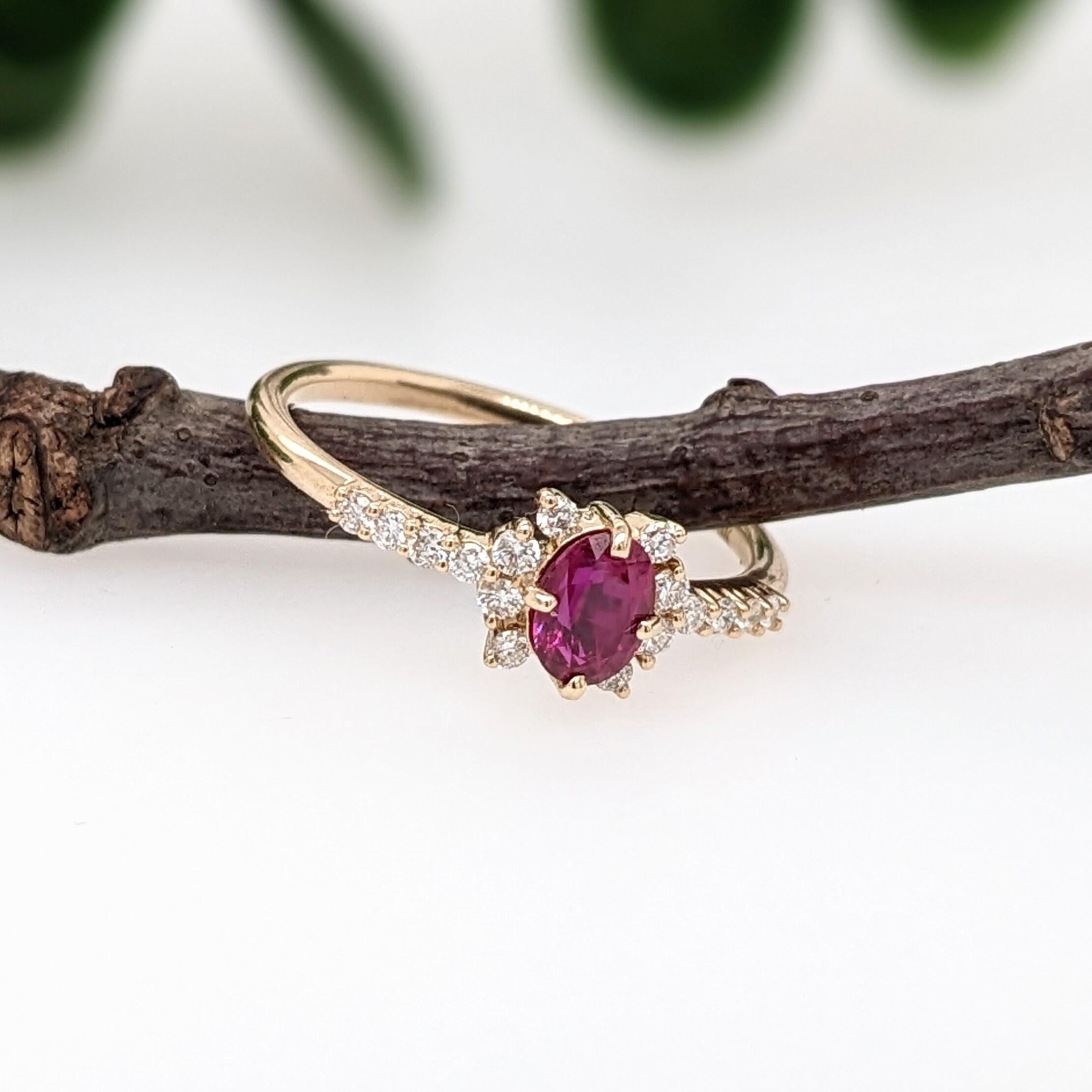 Dainty Red Ruby Ring w Earth Mined Diamonds in Solid 14K Gold  Oval 5.3x4mm For Sale 1