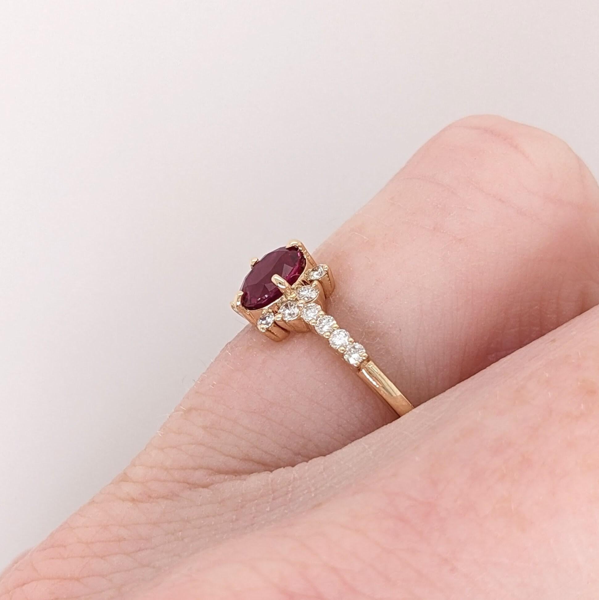 Dainty Red Ruby Ring w Earth Mined Diamonds in Solid 14K Yellow Gold Oval 5.3x4 2