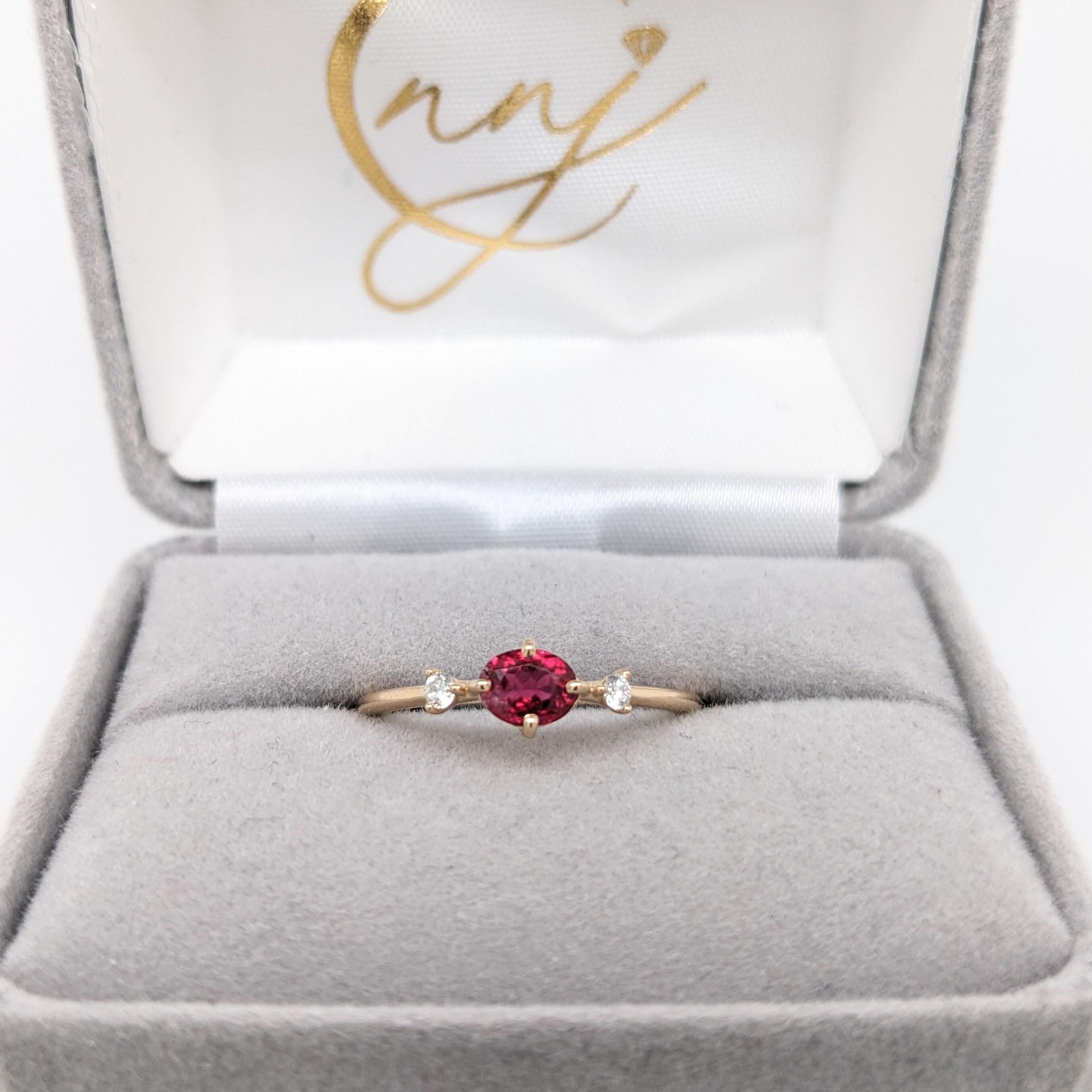 Bague en or jaune 14 carats massif OV 5 x 4 mm avec spinelle rouge vif et diamants extraits de la terre en vente 2