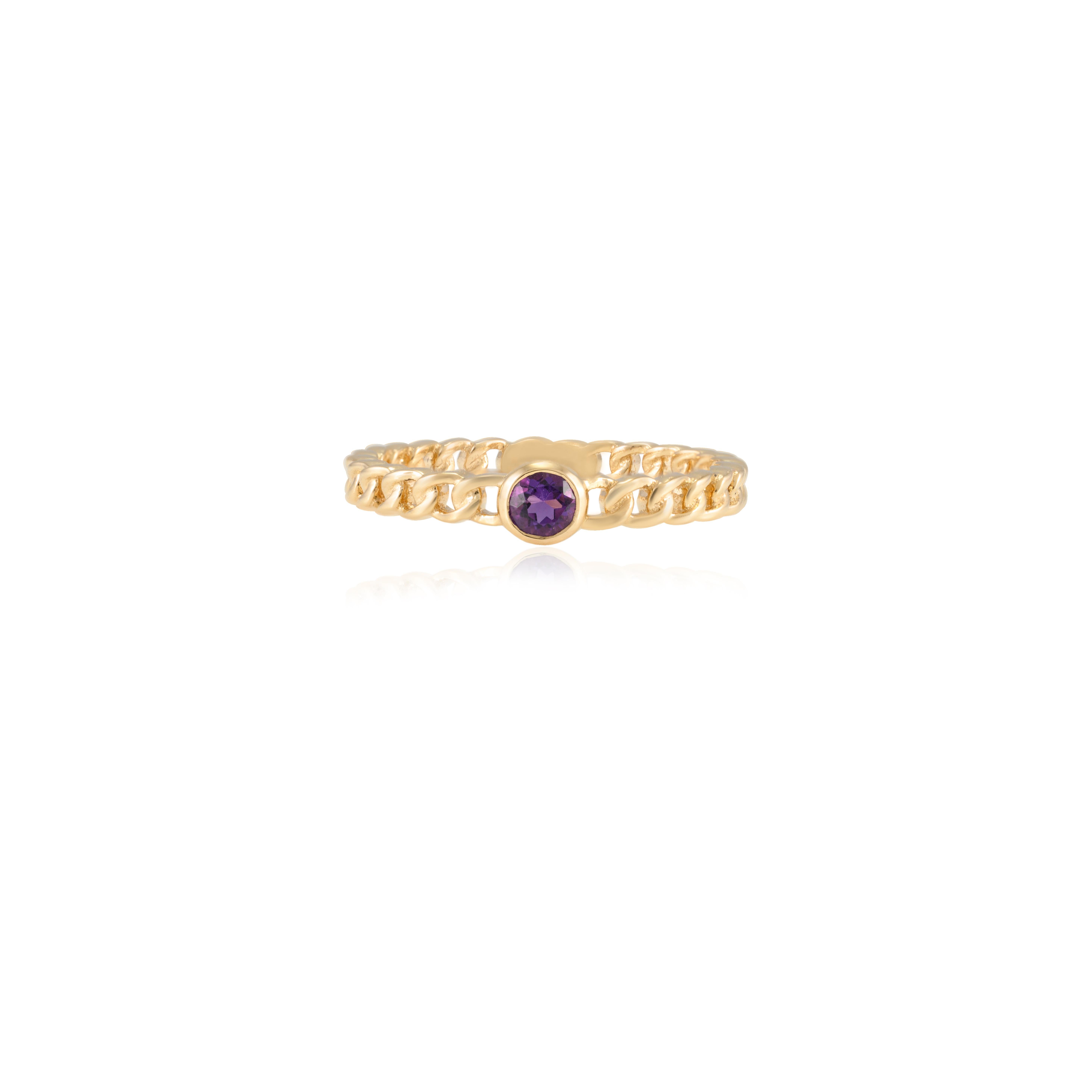 For Sale:  Dainty Round Amethyst Everyday Chain Ring Handcrafted in 14k Solid Yellow Gold 3