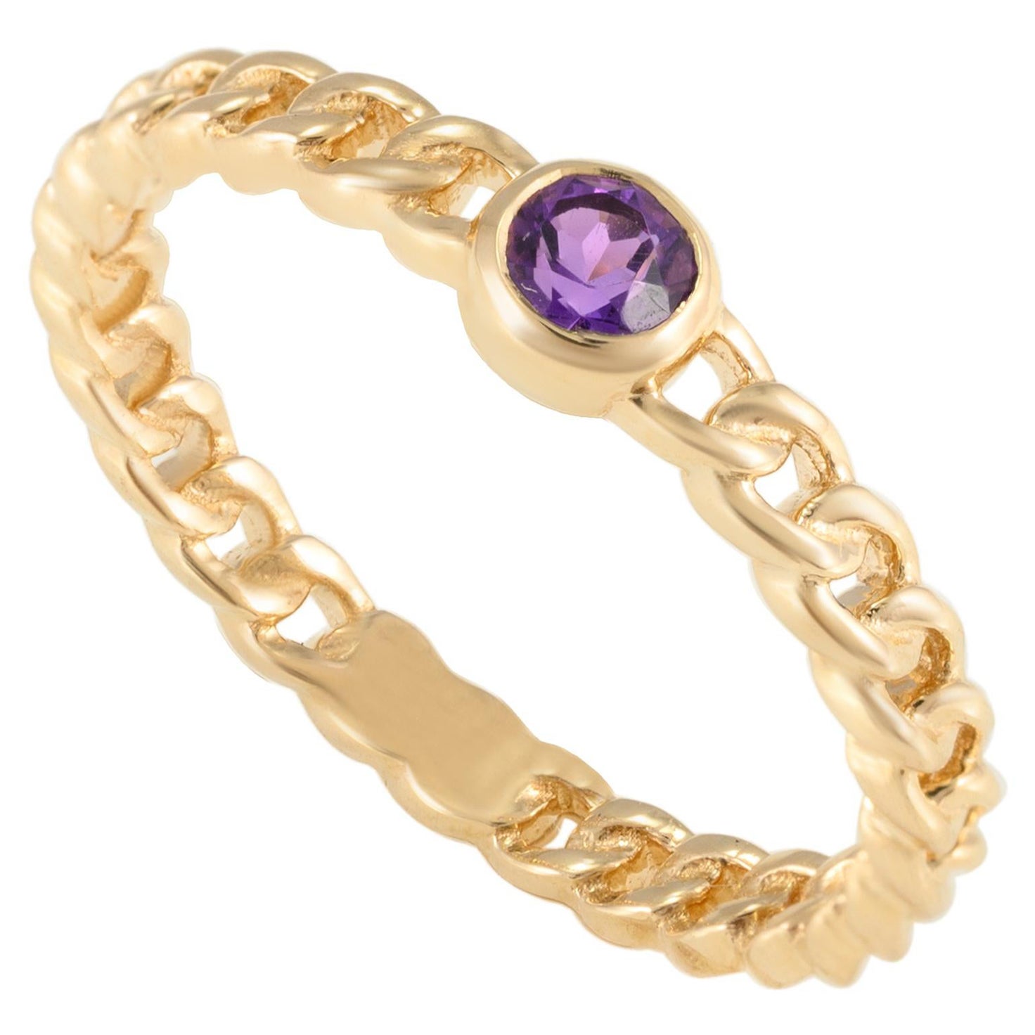 in vendita:  Delicato anello a catena con ametista rotonda per tutti i giorni, realizzato a mano in oro giallo massiccio 14 ct.