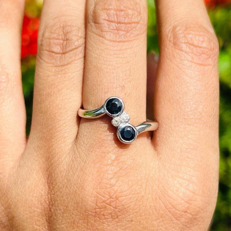 For Sale:  Dainty Round Blue Sapphire and Diamond Ring in Silver Gift for Women 11