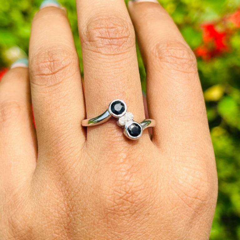 For Sale:  Dainty Round Blue Sapphire and Diamond Ring in Silver Gift for Women 9