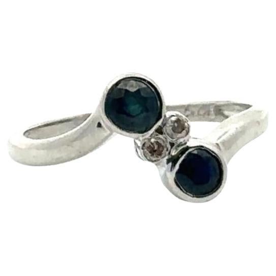 For Sale:  Dainty Round Blue Sapphire and Diamond Ring in Silver Gift for Women