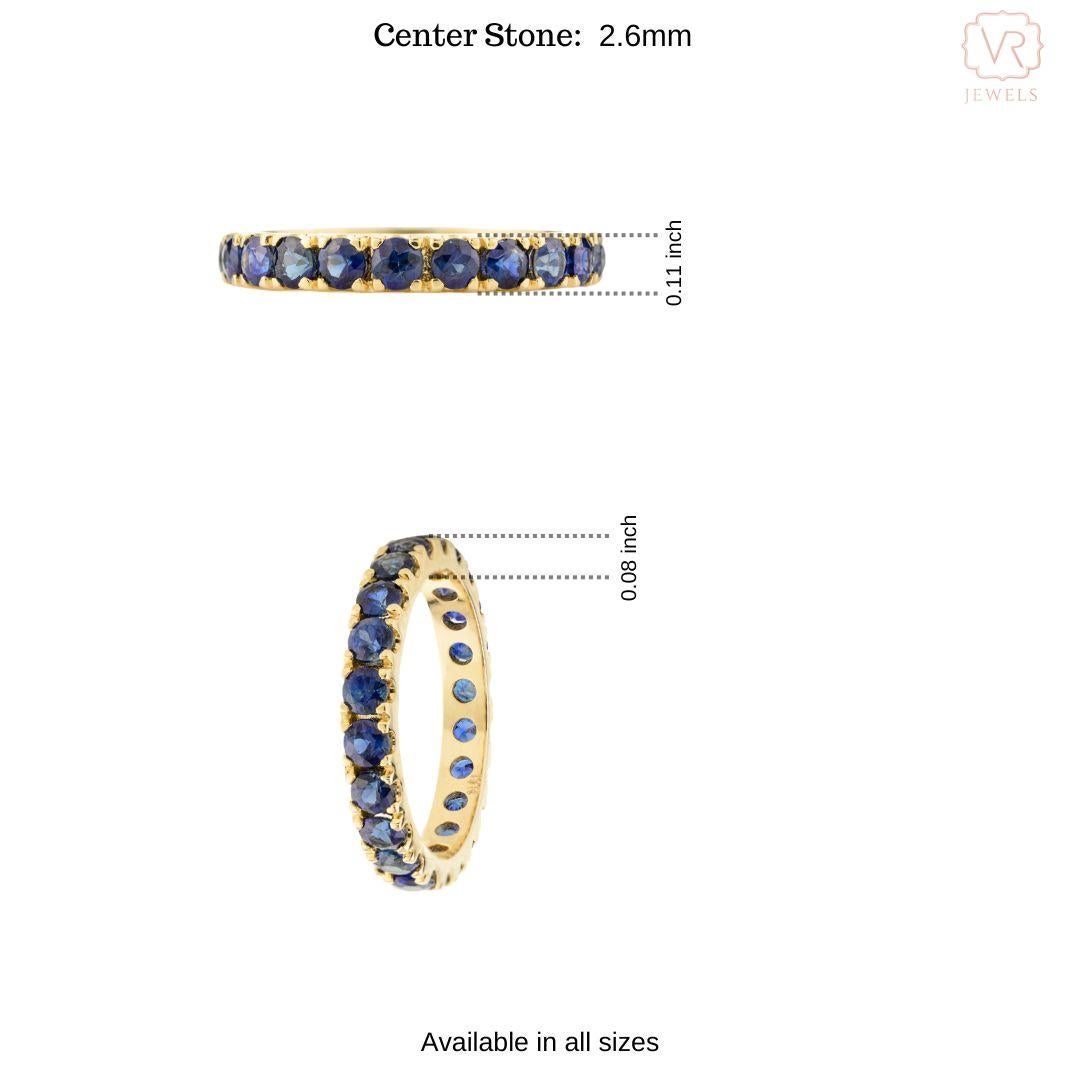 For Sale:  Dainty Round Blue Sapphire Eternity Stackable Band Ring 18k Solid Yellow Gold 9