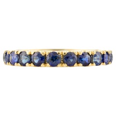 Dainty Round Blue Sapphire Eternity Stackable Band Ring 18k Solid Yellow Gold