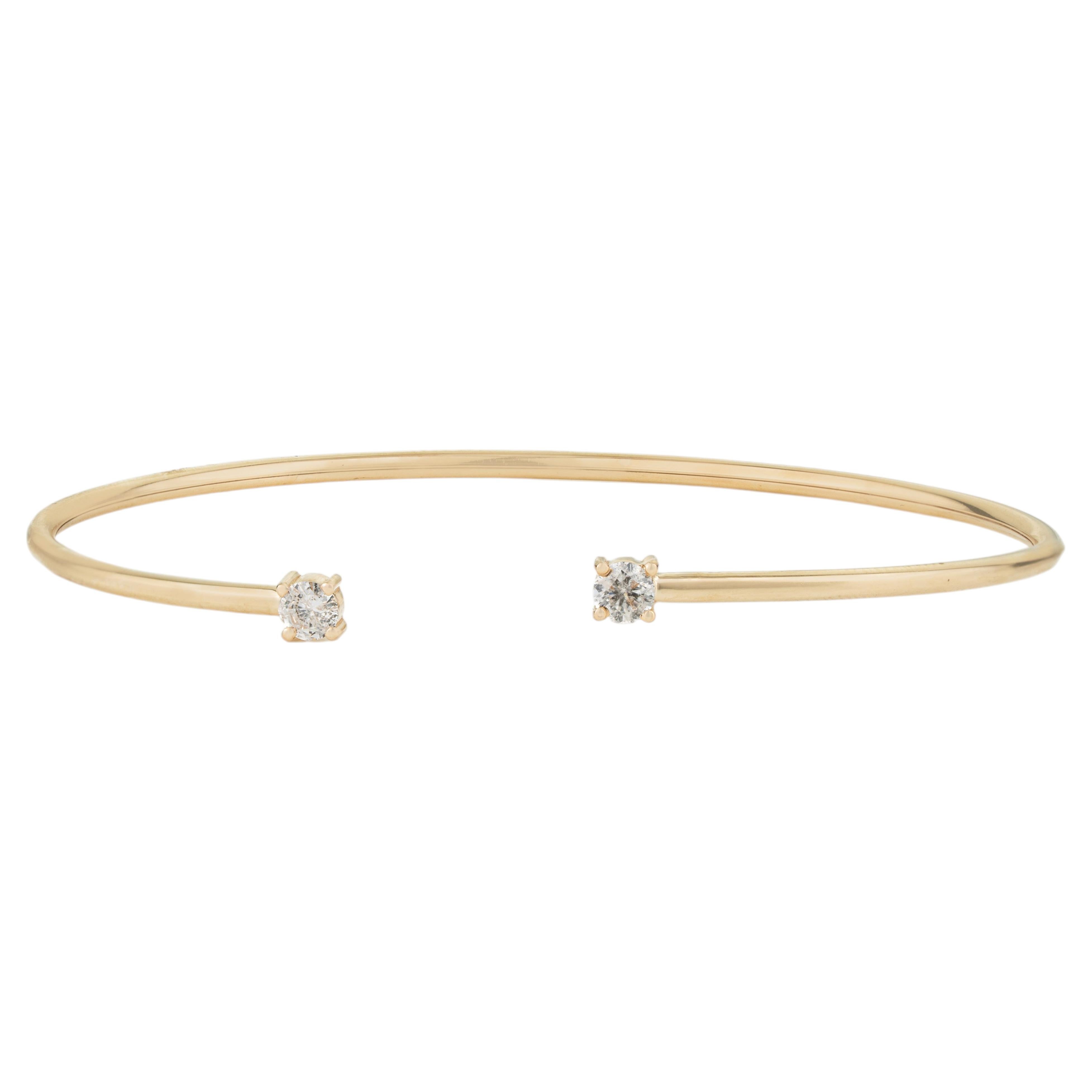 Dainty Round Brilliant Diamond Open Cuff Bracelet in 14K Yellow Gold Stackable