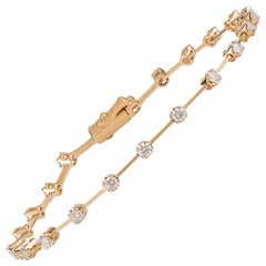 Delicado Brazalete de Tenis con Estación de Diamantes Brillantes Redondos de 1 Ct en Oro Amarillo de 14K