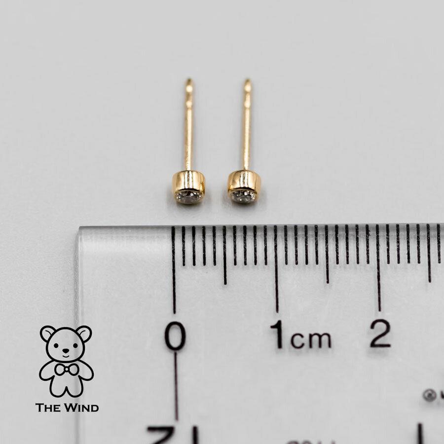 Arts and Crafts Dainty Round Brilliant Natural Diamond Bezel Stud Earrings 18K Yellow Gold