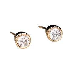 Dainty Round Brilliant Natural Diamond Bezel Stud Earrings 18K Yellow Gold