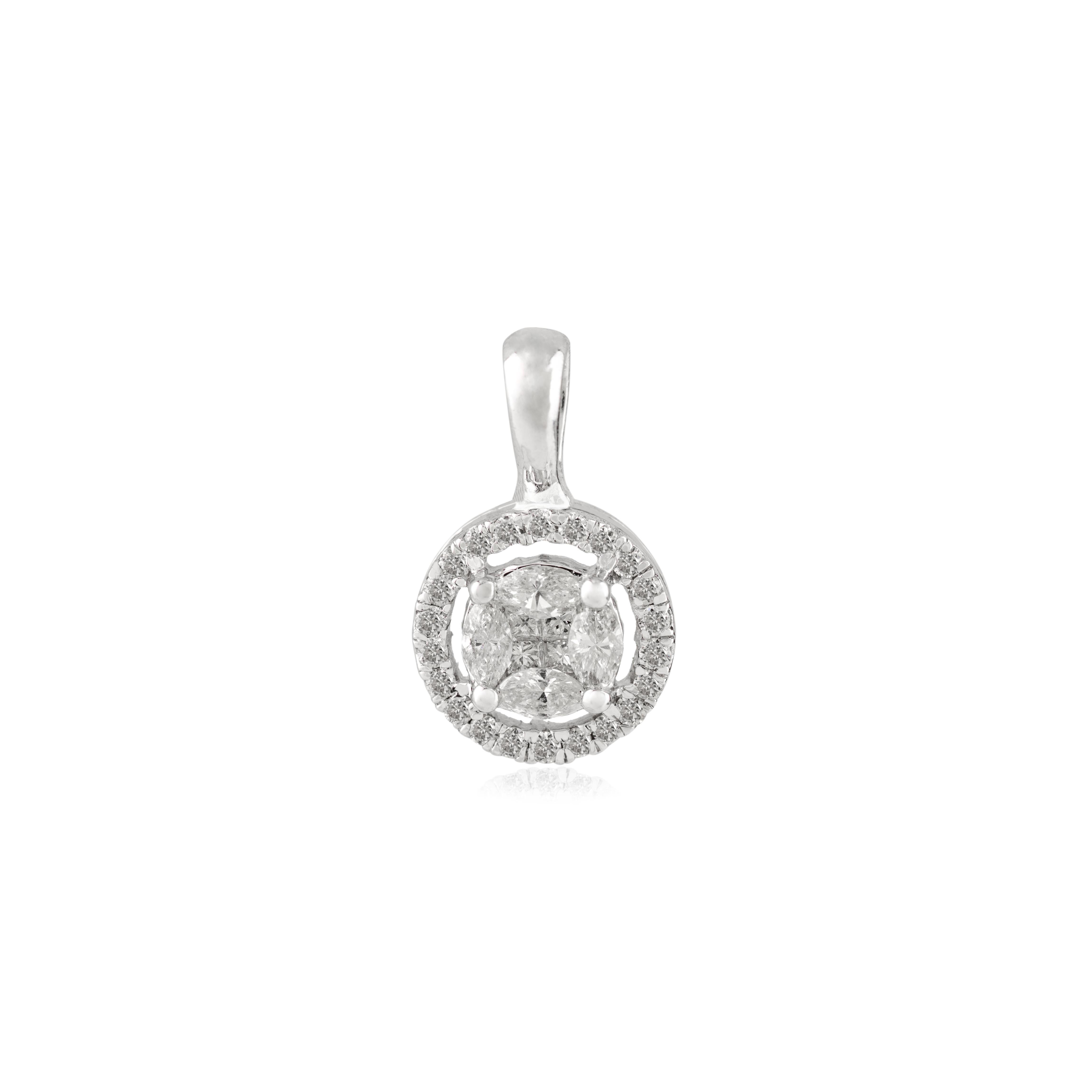 Pendentif en or blanc 14K serti de diamants ronds en forme de grappe, cadeau de joaillerie Neuf - En vente à New York, NY
