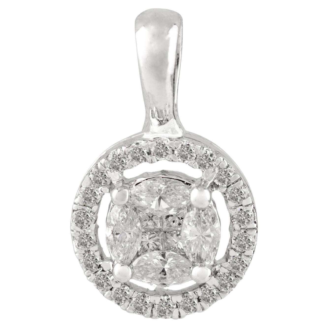 Pendentif en or blanc 14K serti de diamants ronds en forme de grappe, cadeau de joaillerie en vente