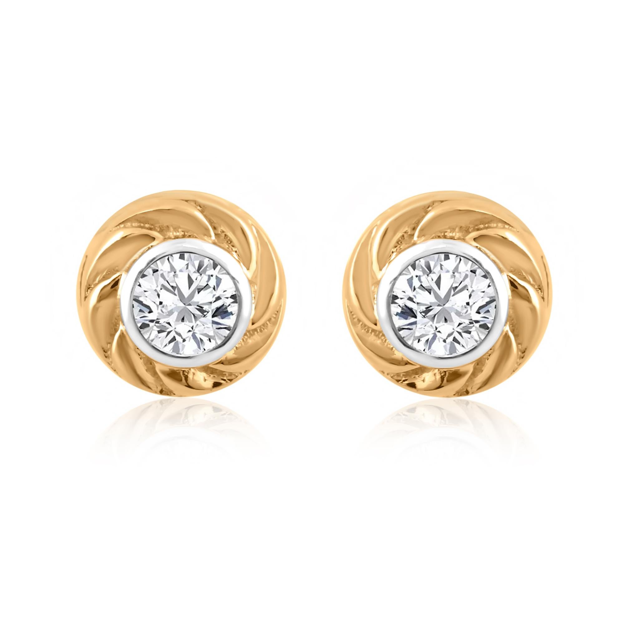 Dainty Round Cut Natural SI/H Diamond Stud Ears 10K Solid Yellow Gold (Boucles d'oreilles en or jaune massif) Neuf - En vente à Diera, Dubai