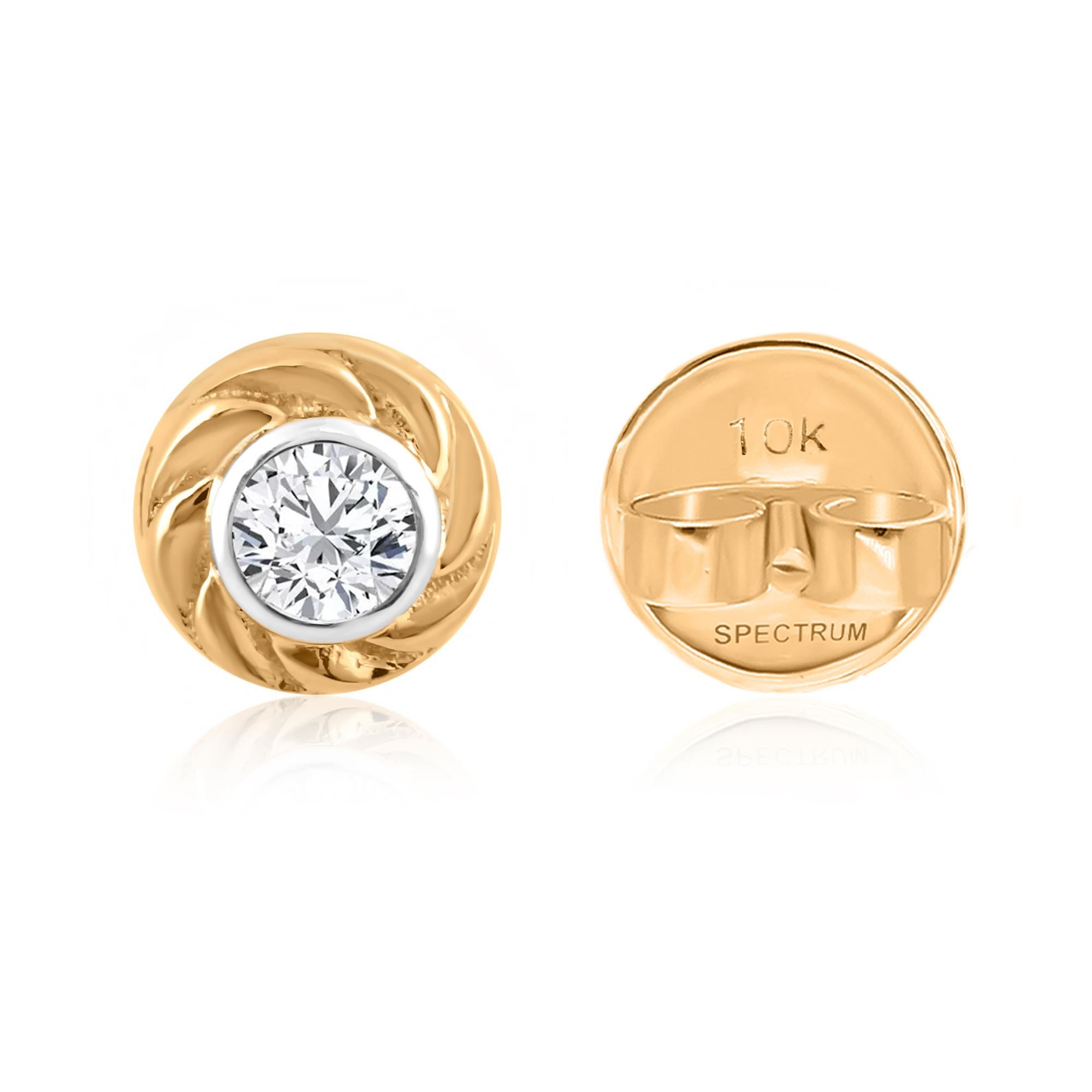 Dainty Round Cut Natural SI/H Diamond Stud Ears 10K Solid Yellow Gold (Boucles d'oreilles en or jaune massif) en vente 1