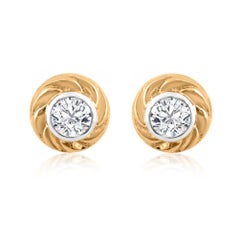 Dainty Round Cut Natural SI/H Diamond Stud Ears 10K Solid Yellow Gold (Boucles d'oreilles en or jaune massif)