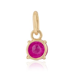 Dainty Round Cut Ruby Solitaire Pendant in 14K Yellow Gold Fine Gemstone Jewelry
