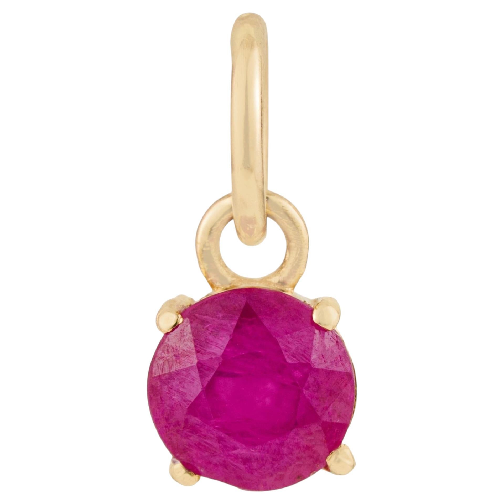 Dainty Round Cut Ruby Solitaire Pendant in 14K Yellow Gold Fine Gemstone Jewelry