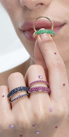18 Karat Solid White Gold Thin Ruby Pave Stackable Band Ring