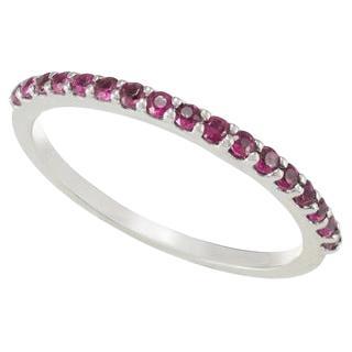 18 Karat Solid White Gold Thin Ruby Pave Stackable Band Ring