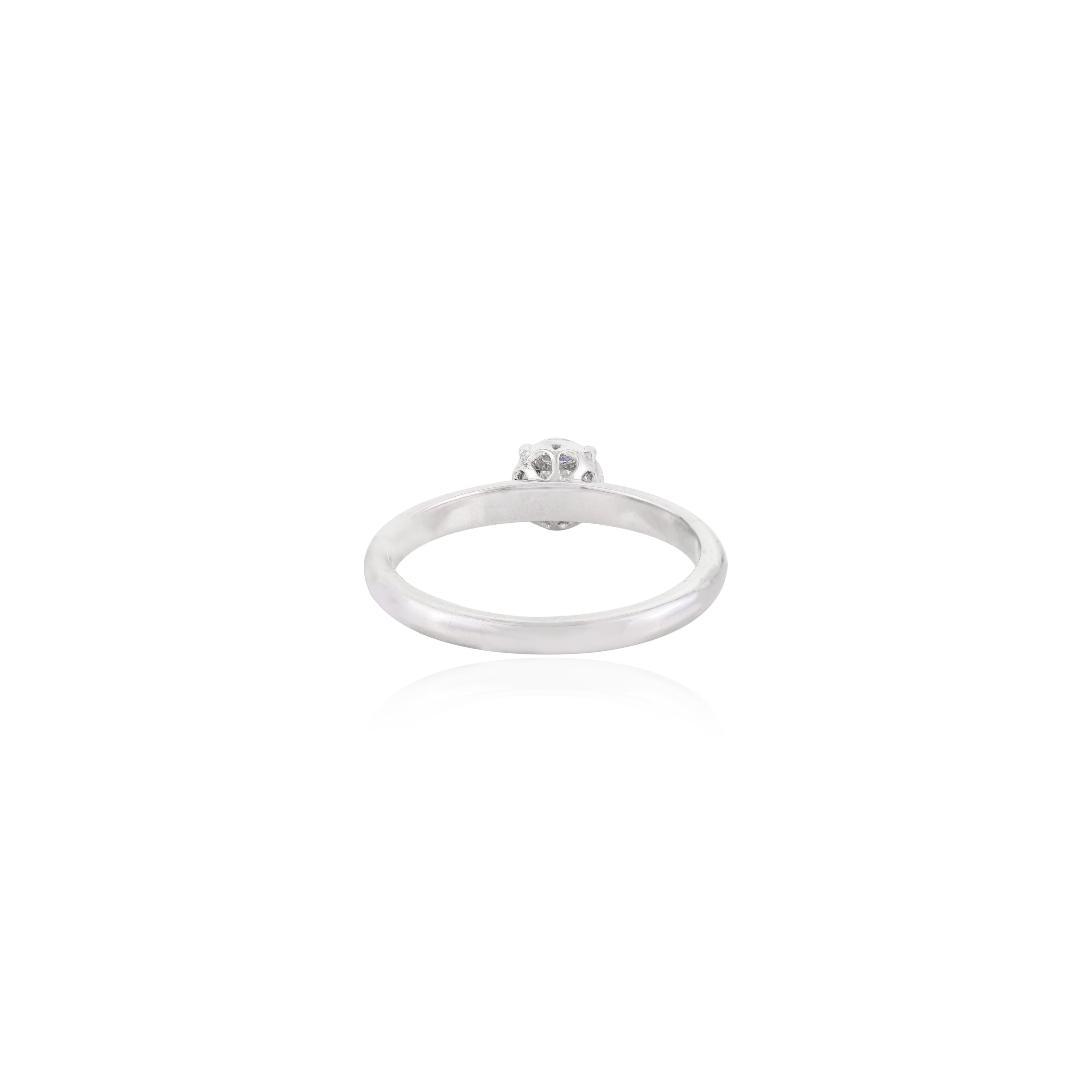 For Sale:  Dainty Round Diamond Cluster Engagement Ring in Solid 18k White Gold 5