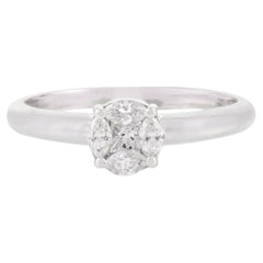 Dainty Round Diamond Cluster Engagement Ring in Solid 18k White Gold