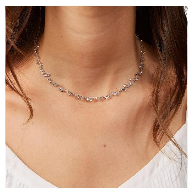 Dainty Round Moissanite Dangle Necklace 925 Sterling Silver Anniversary Gift. en vente