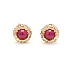 VR Jewels Dainty Ruby Diamond Pushback Studs in 18k Yellow Gold, Everyday Studs