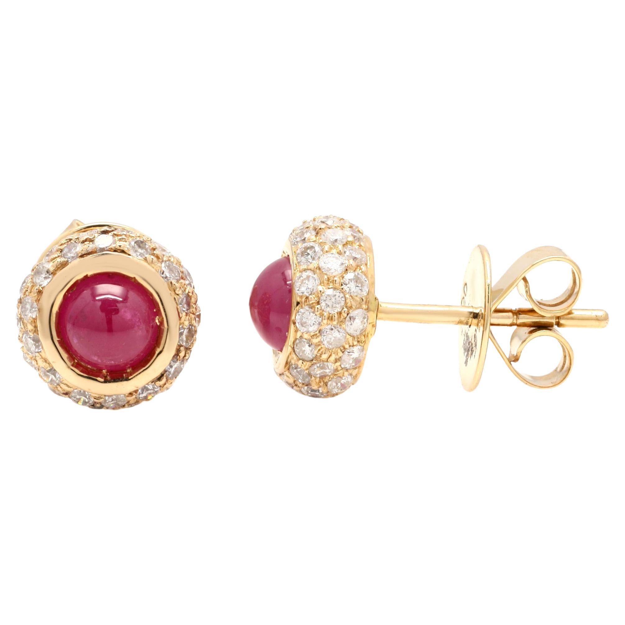Dainty Ruby Diamond Pushback Studs in 18k Yellow Gold, Everyday Studs For Sale