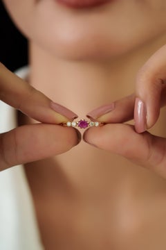 Dainty Ruby and Diamond Five-Stone Engagement Ring in 14K Solid Yellow Gold