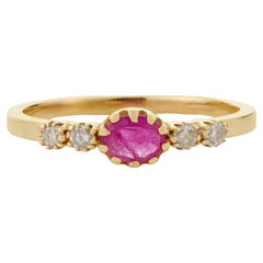 Dainty Ruby and Diamond Five-Stone Engagement Ring in 14K Solid Yellow Gold
